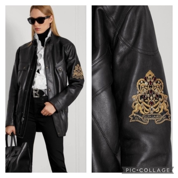 Ralph Lauren Purple Label Jackets & Blazers - Ralph Lauren Collection Cadena Logo-Patch Belted Leather Moto Jacket